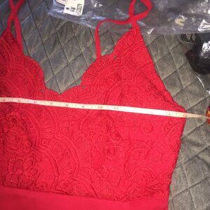 OMONSIM RED V-necked Chiffon MAXI DRESS with CROCHET TOP Side zipper XS